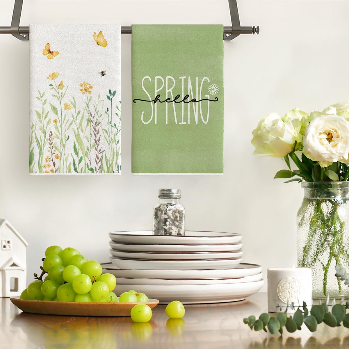 4 Adet, Yeşil Harfli Çiçek Des - Home Cooking Is The Best incelemesi ve fiyatı