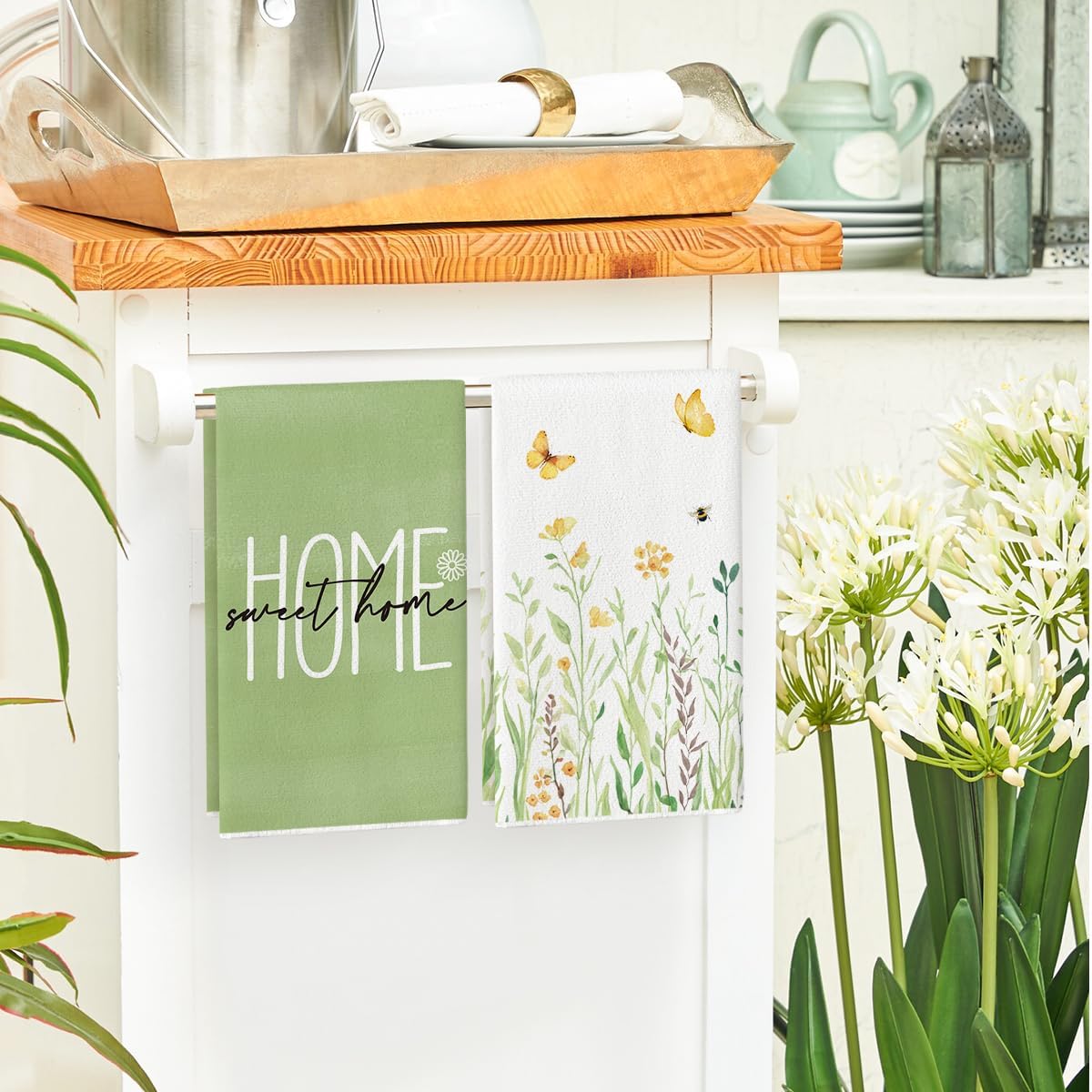 4 Adet, Yeşil Harfli Çiçek Des - Home Cooking Is The Best incelemesi ve fiyatı