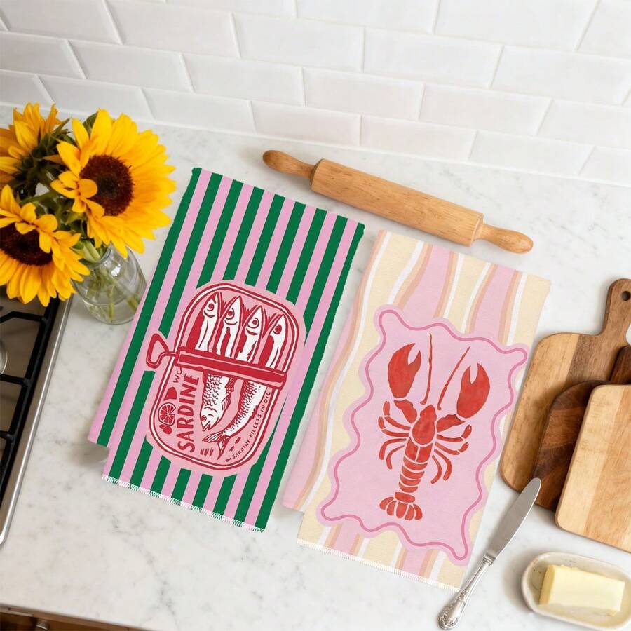 2 Adet, Pembe ve Yeşil Çizgili - Home Cooking Is The Best incelemesi ve fiyatı