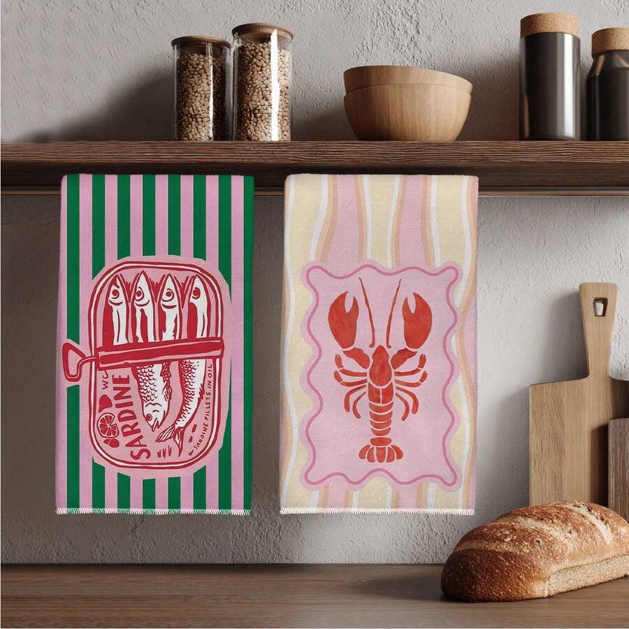 2 Adet, Pembe ve Yeşil Çizgili - Home Cooking Is The Best incelemesi ve fiyatı